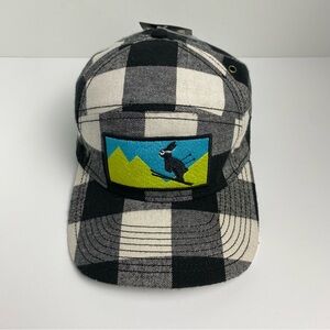 NWT Pistil Ski Bunny Patch Black White Check Flannel Hat Adjustable One Size
